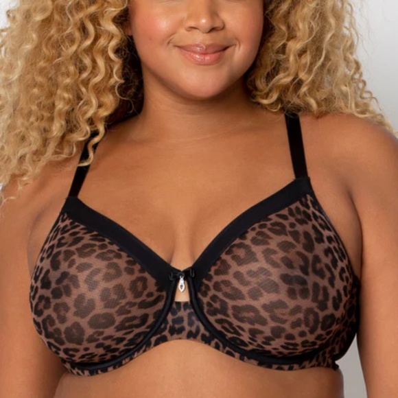 Curvy Couture Leopard Print Unlined Mesh Bra - Picture 1 of 7